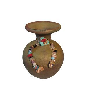 Jeremy Diller Earth Fire Raku Small Vase With Beaded Accents